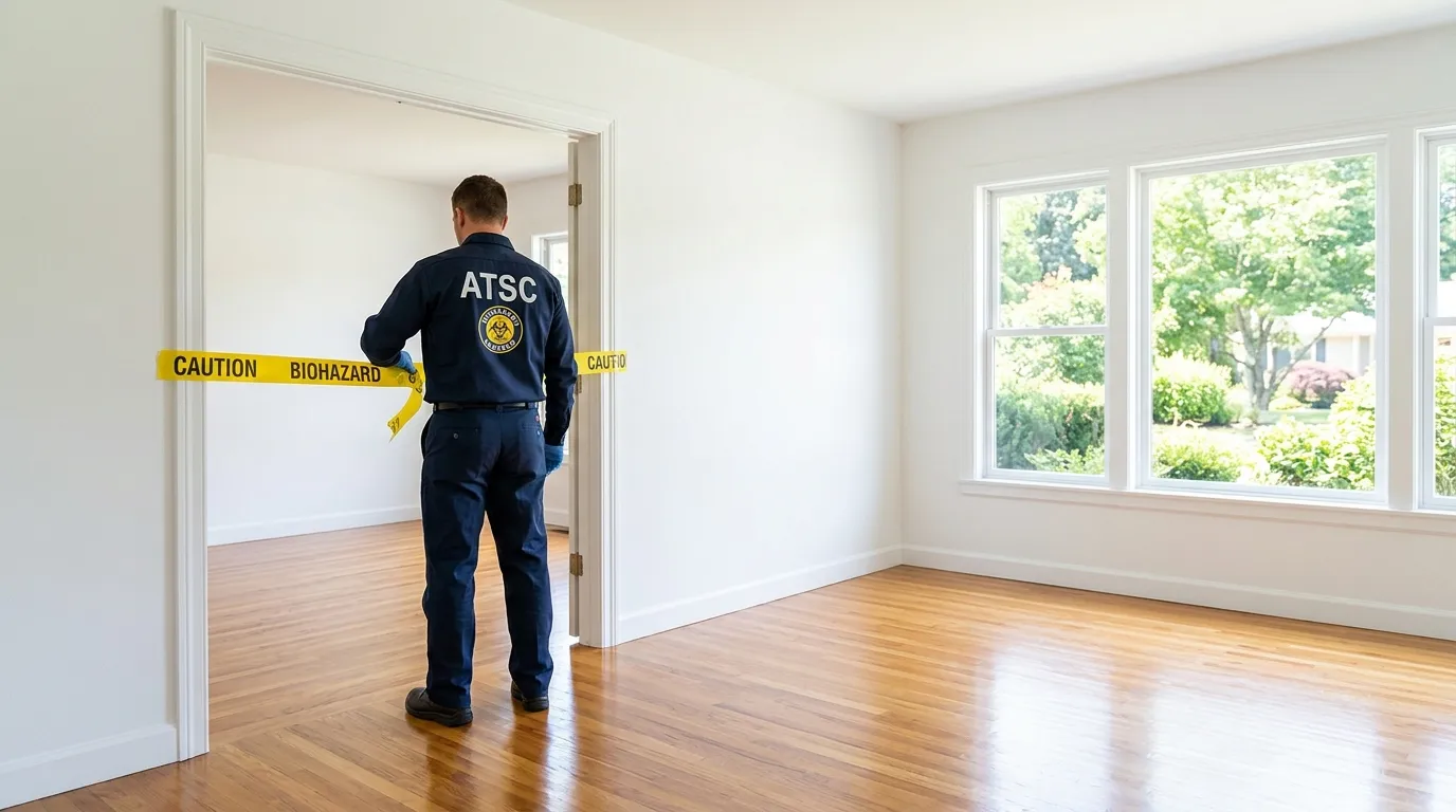 Certified biohazard cleanup crew performing Trauma Scene Cleanup in Plainedge